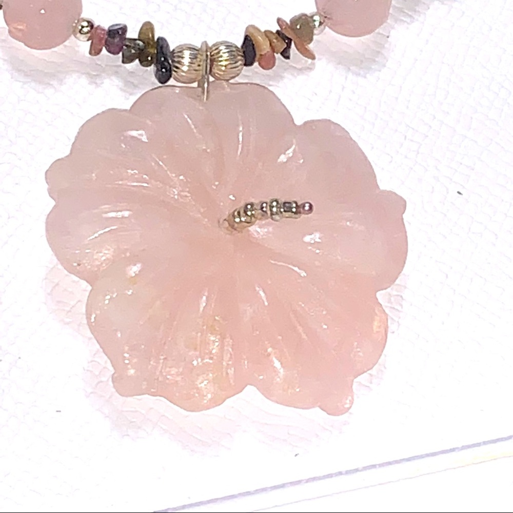 Handcrafted “Tropical Dreams” Pink Quartz Tourmaline & 925 Necklace & Earrings